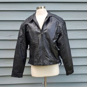Vintage 90s‎ y2k Barney's Leather Black Armored Moto Motorcycle Racing Jacket XL